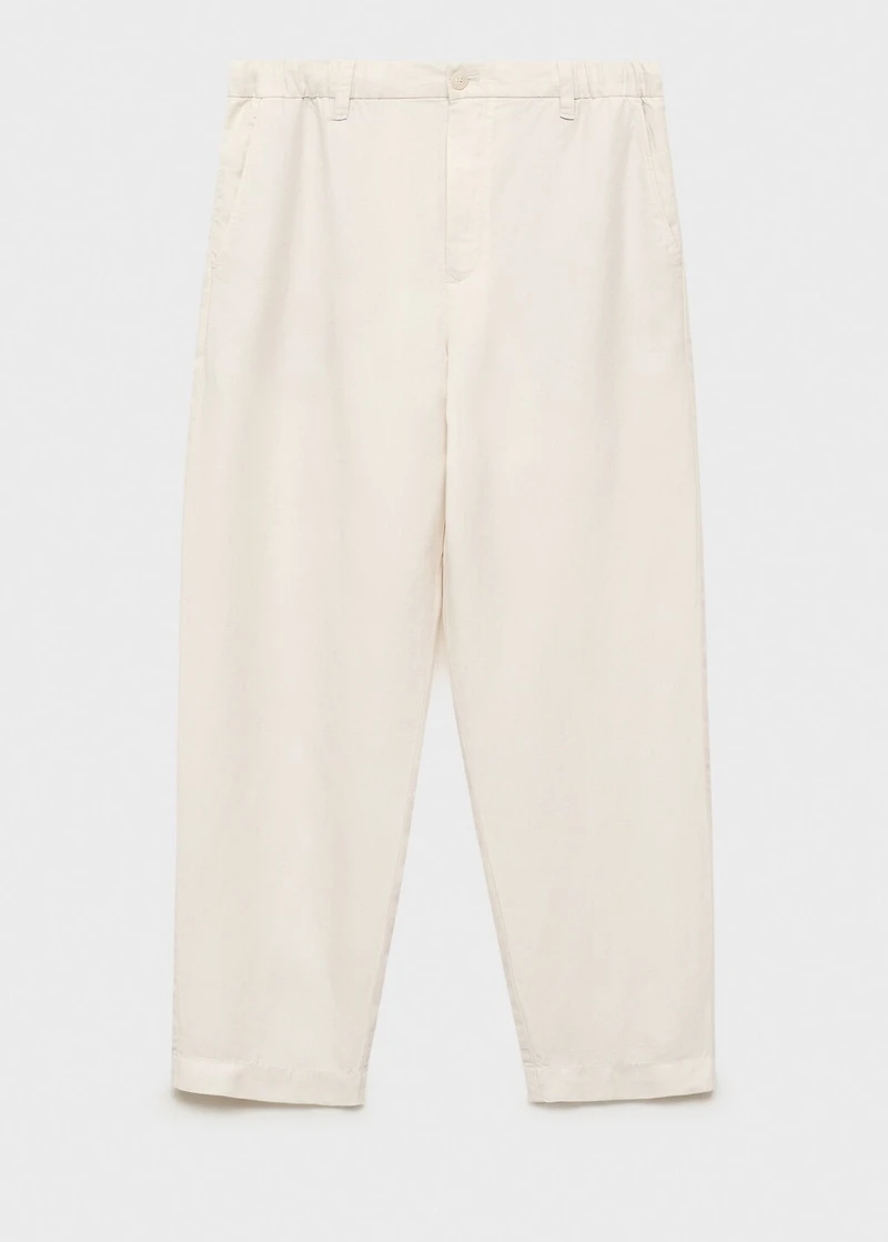 Linen-blend pants with an elastic waistband