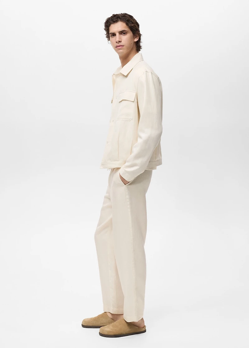 Linen-blend pants with an elastic waistband