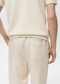 Linen-blend pants with an elastic waistband