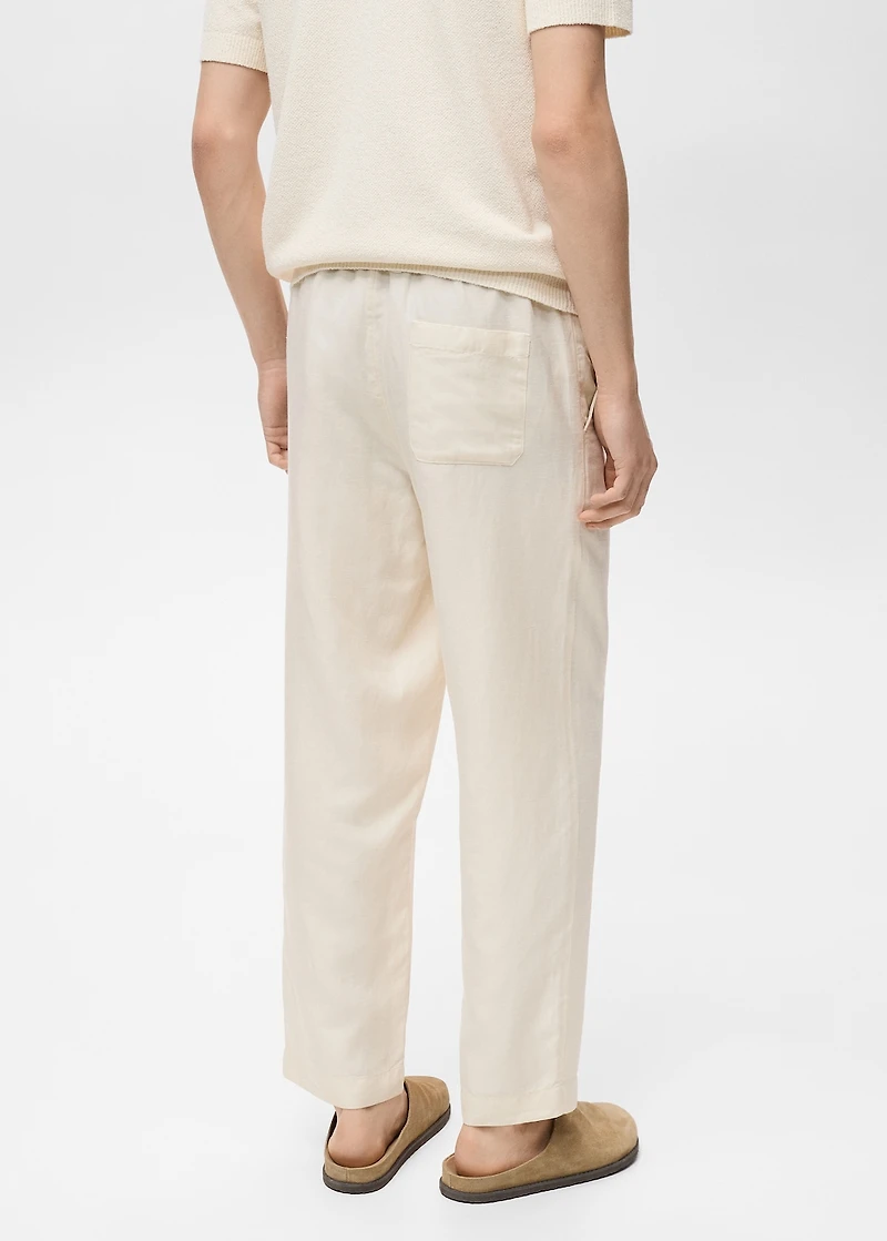Linen-blend pants with an elastic waistband