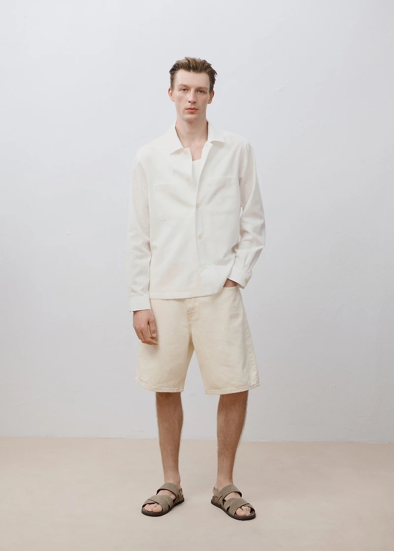 Linen-blend overshirt with pockets