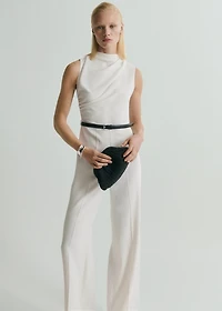 Long jumpsuit with draped neck and belt