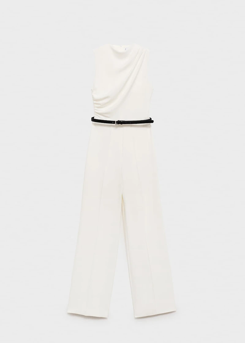 Long jumpsuit with draped neck and belt