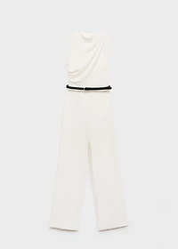 Long jumpsuit with draped neck and belt