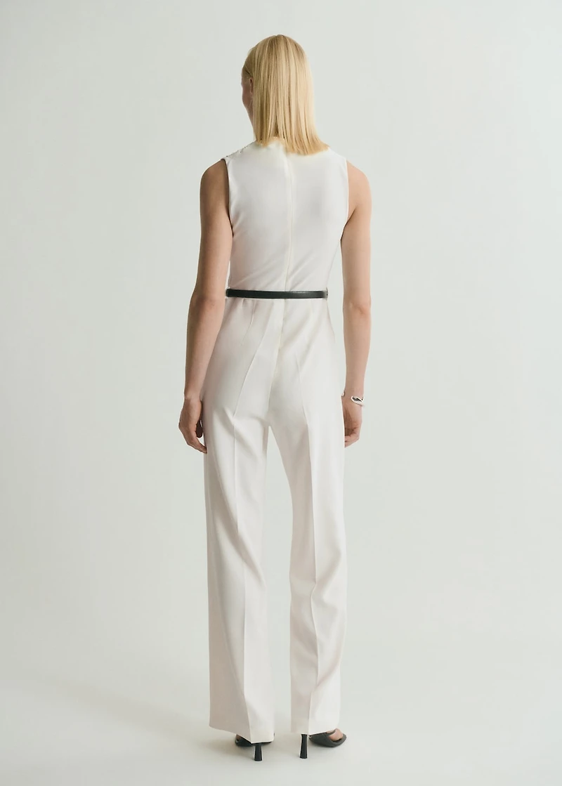 Long jumpsuit with draped neck and belt