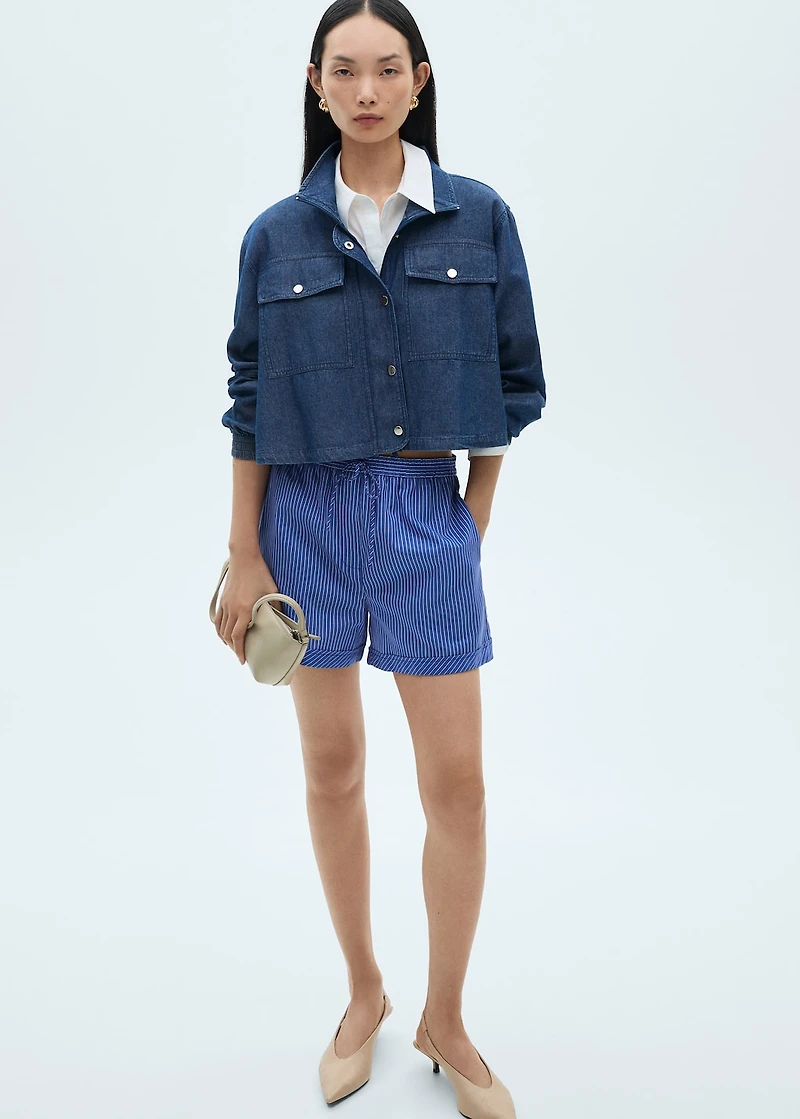 Striped cotton blend shorts