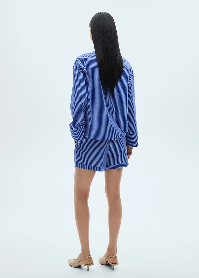 Striped cotton blend shorts