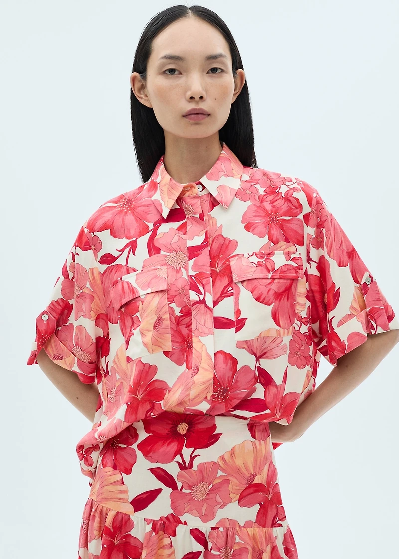 Floral-print shirt with pockets