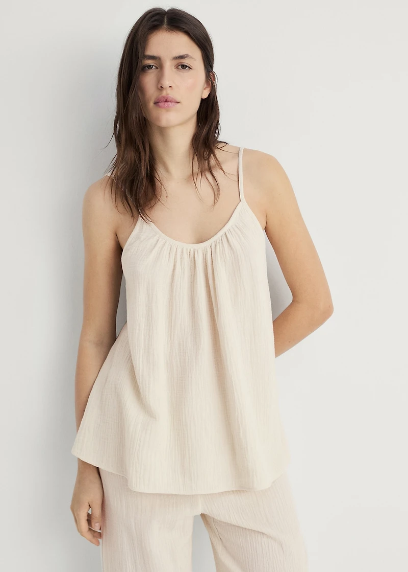 Plain cotton spaghetti-strap pajama top