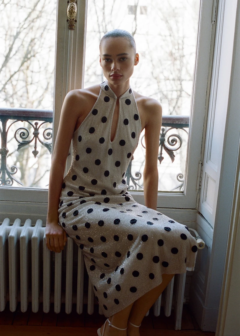 Rhinestone polka-dot halter dress
