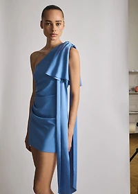 Draped satin dress with bow detail