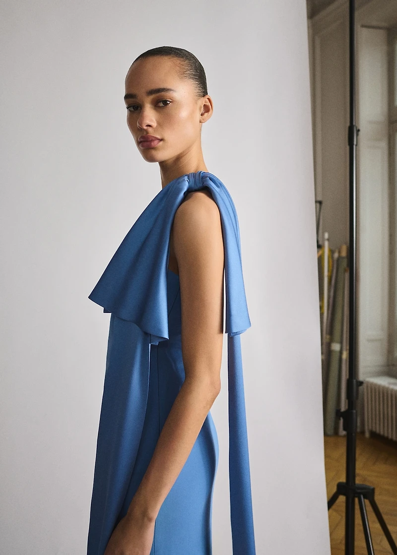 Draped satin dress with bow detail