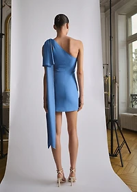 Draped satin dress with bow detail