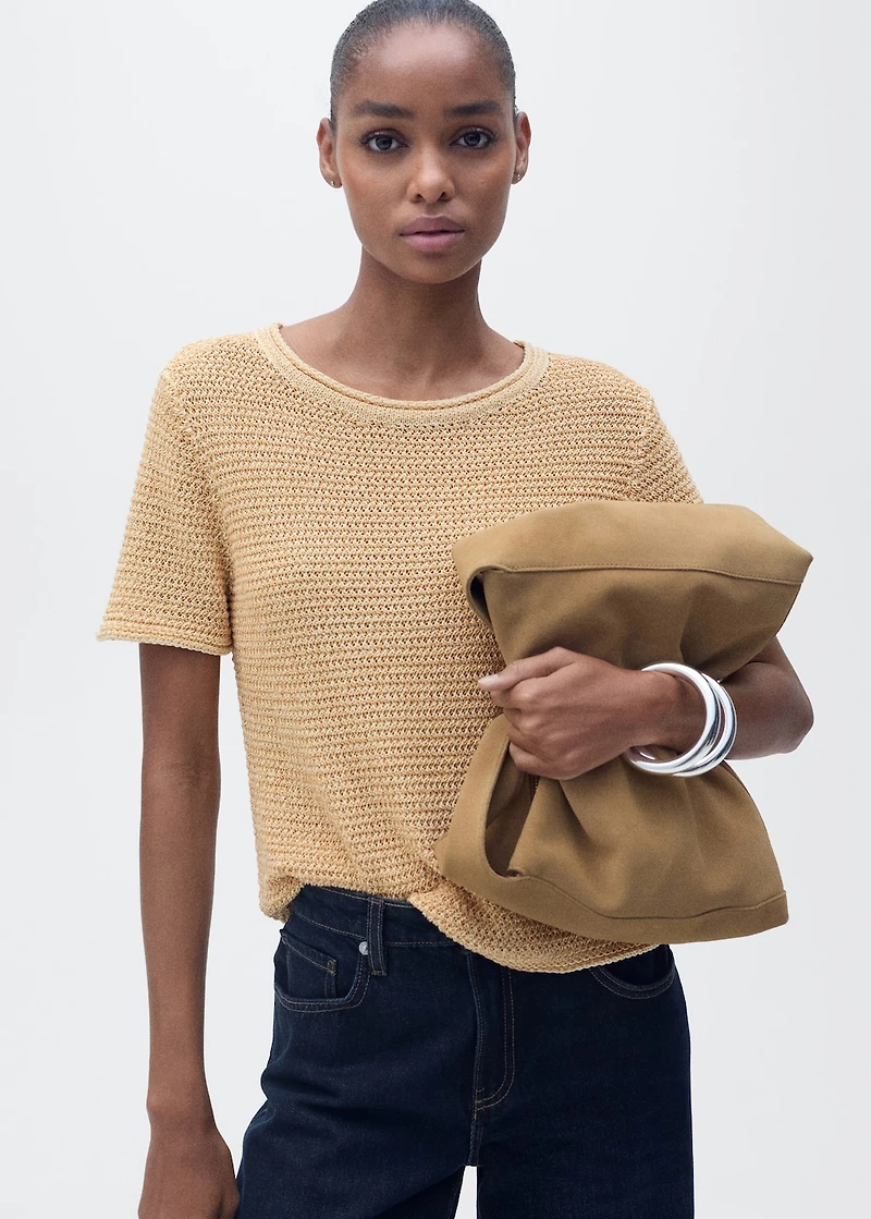 Short-sleeved chunky-knit sweater