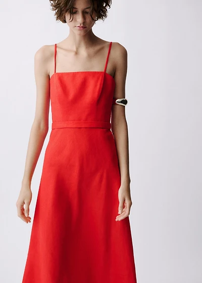 Bow linen-blend dress