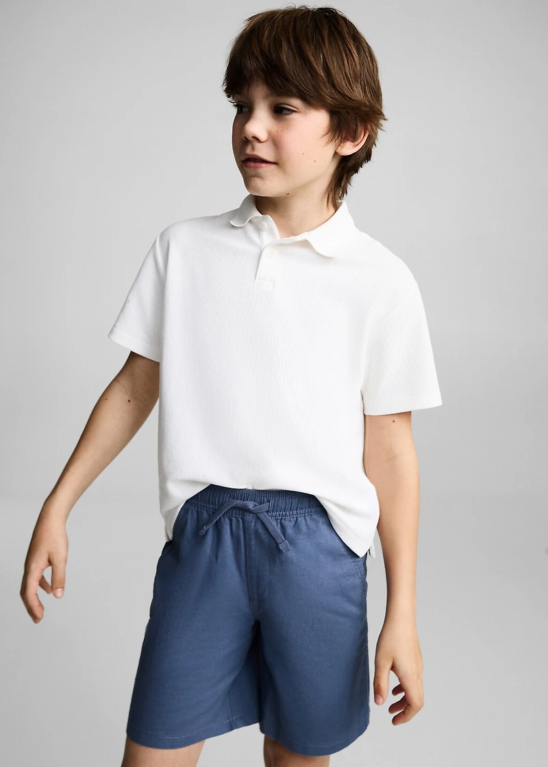 Elastic waist linen Bermuda shorts