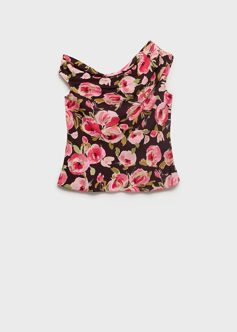 Floral blouse with asymmetrical neck