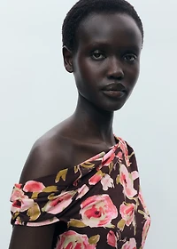 Floral blouse with asymmetrical neck