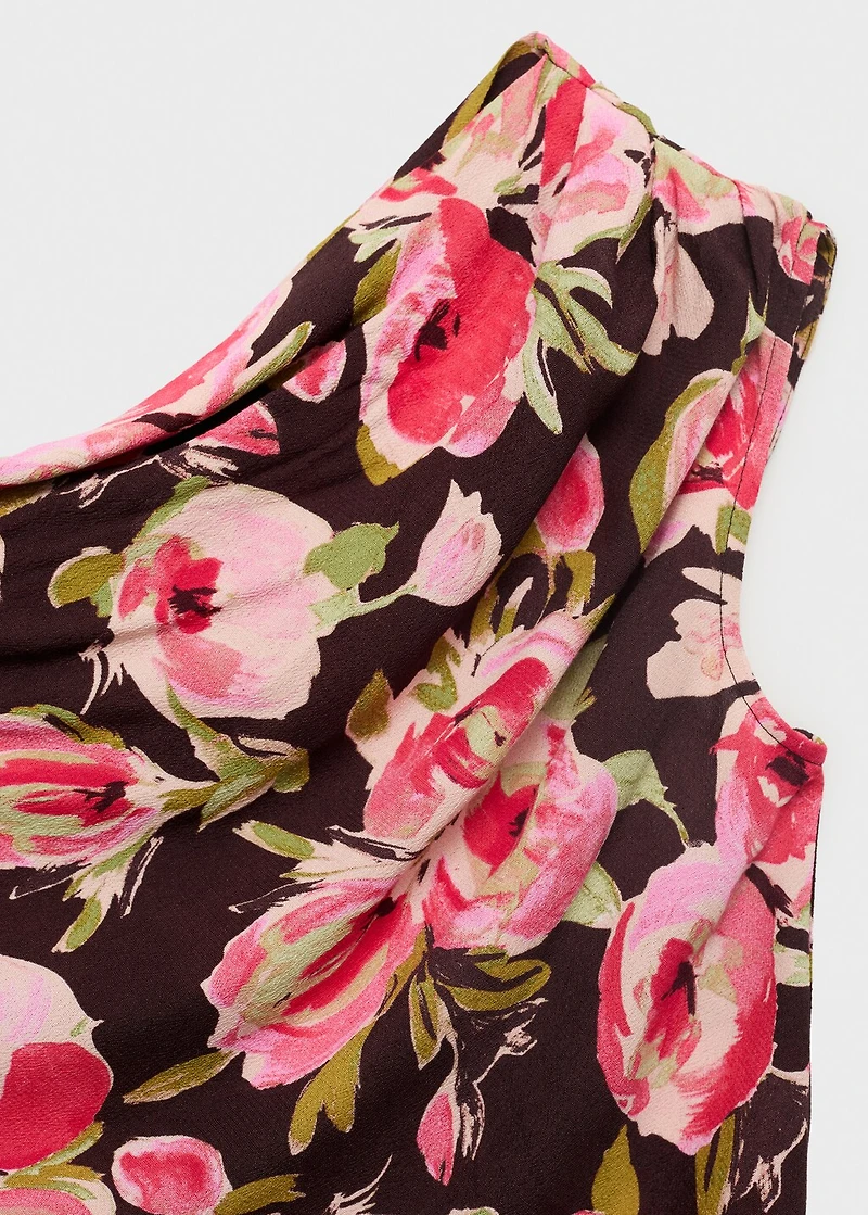 Floral blouse with asymmetrical neck