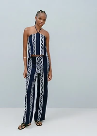 Embroidered straight-fit pants