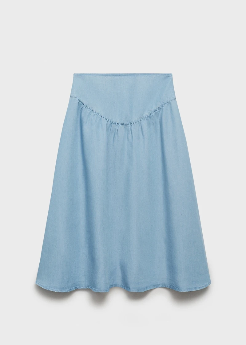 Soft denim midi-skirt with gathered detail
