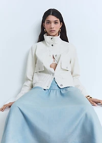 Soft denim midi-skirt with gathered detail