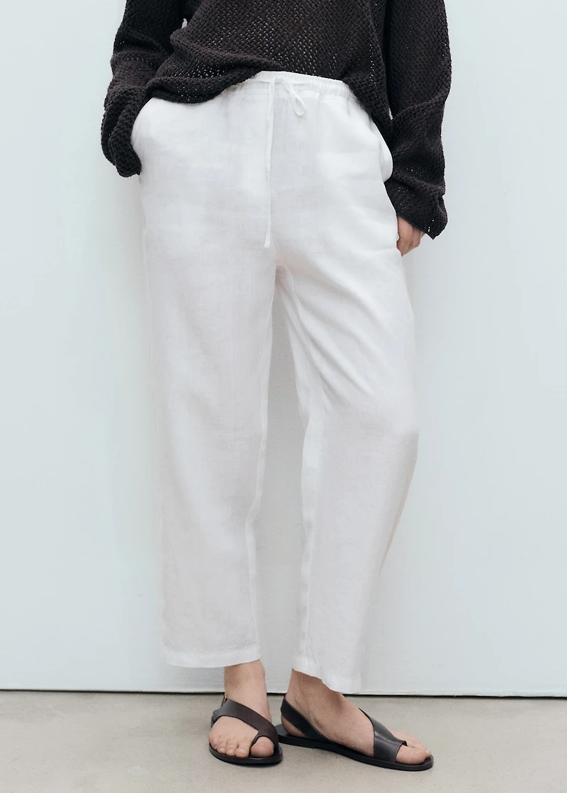 Straight linen-blend pants