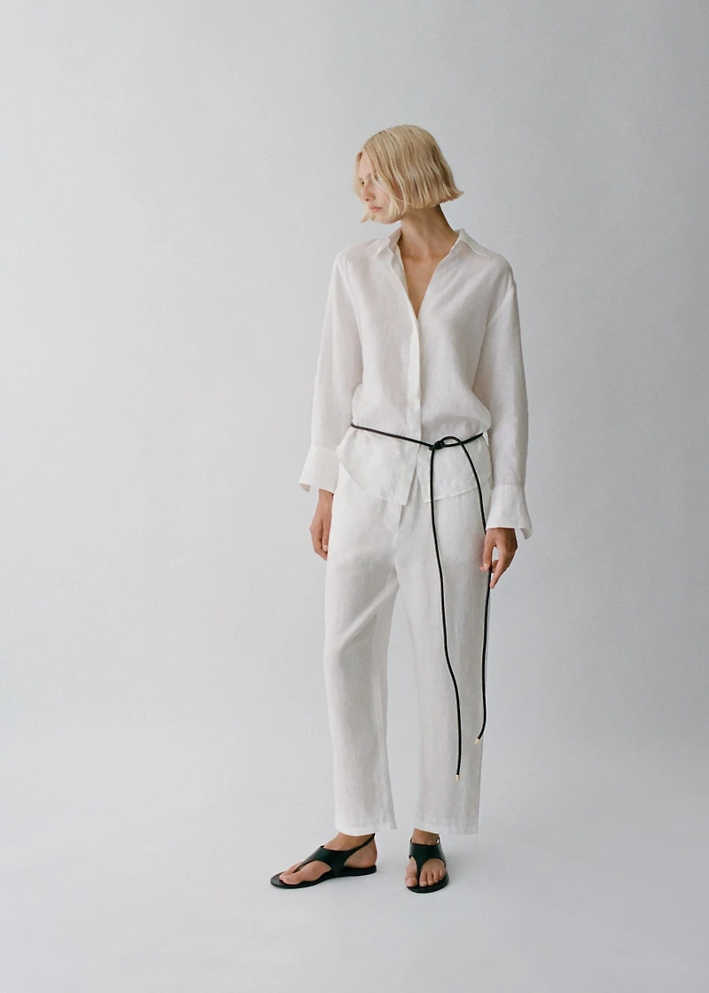 Straight linen-blend pants