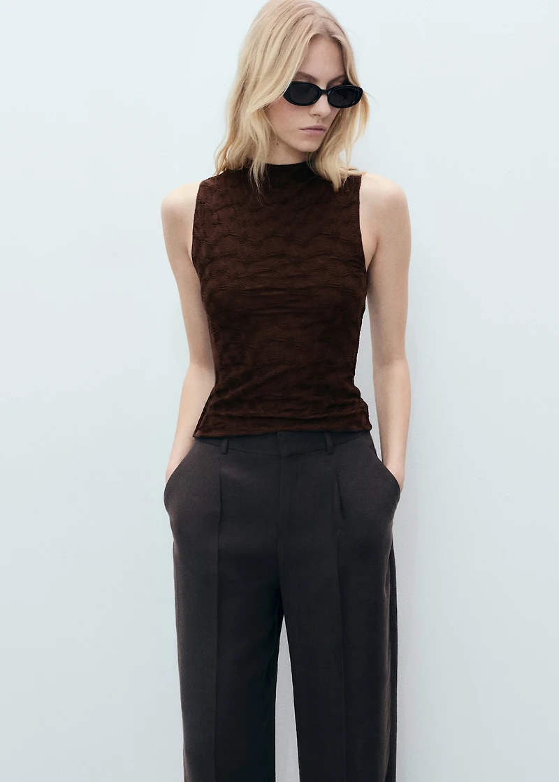 Fitted top with gathered shoulder