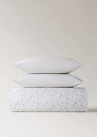 Percale cotton floral and fine-stripe reversible duvet cover for 90 cm bed