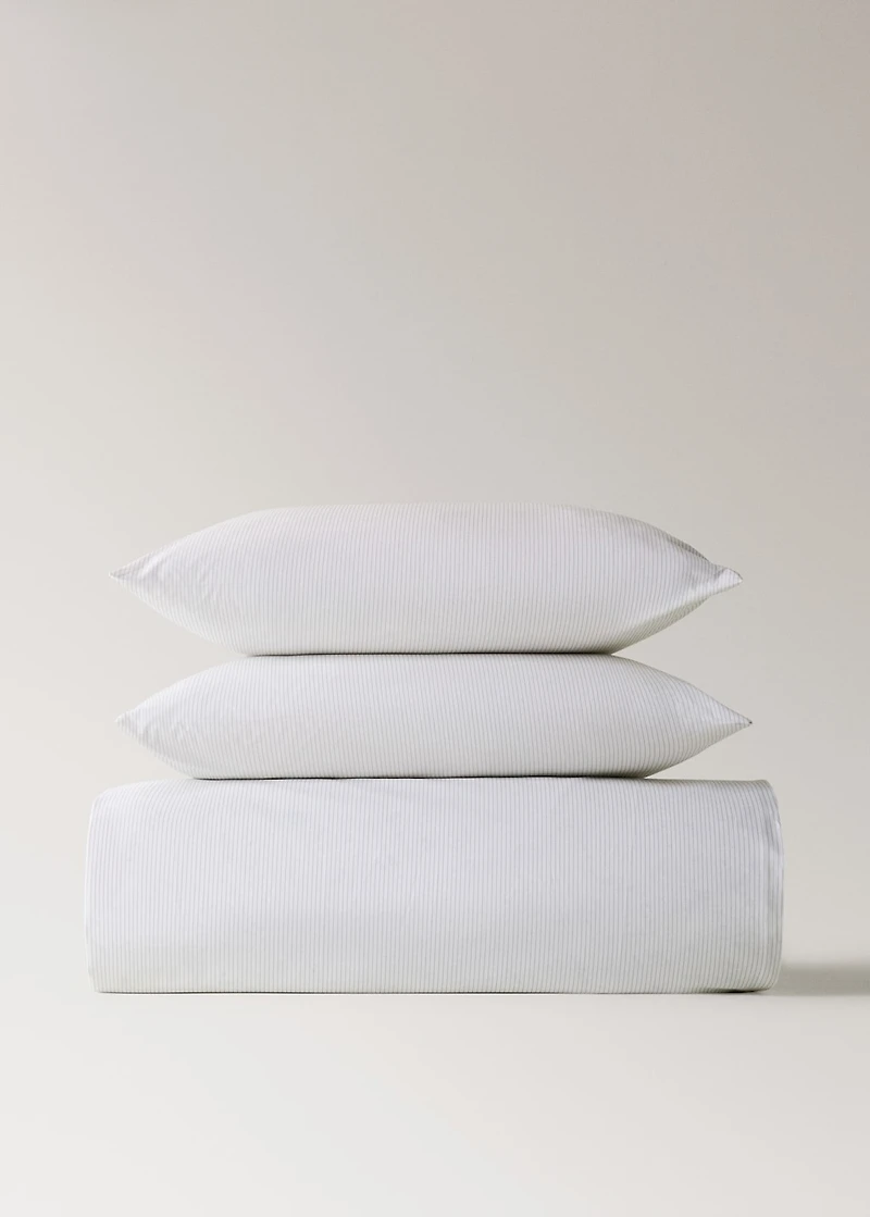 Percale cotton floral and fine-stripe reversible duvet cover for 90 cm bed