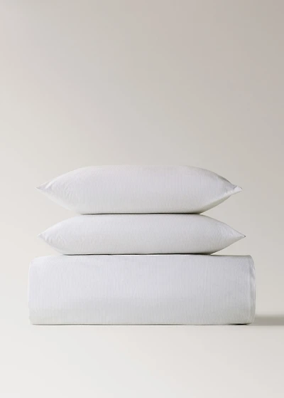 Percale cotton floral and fine-stripe reversible duvet cover for 90 cm bed