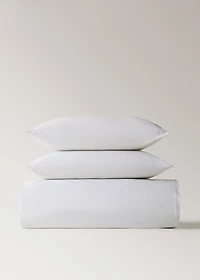 Percale cotton floral and fine-stripe reversible duvet cover for 90 cm bed