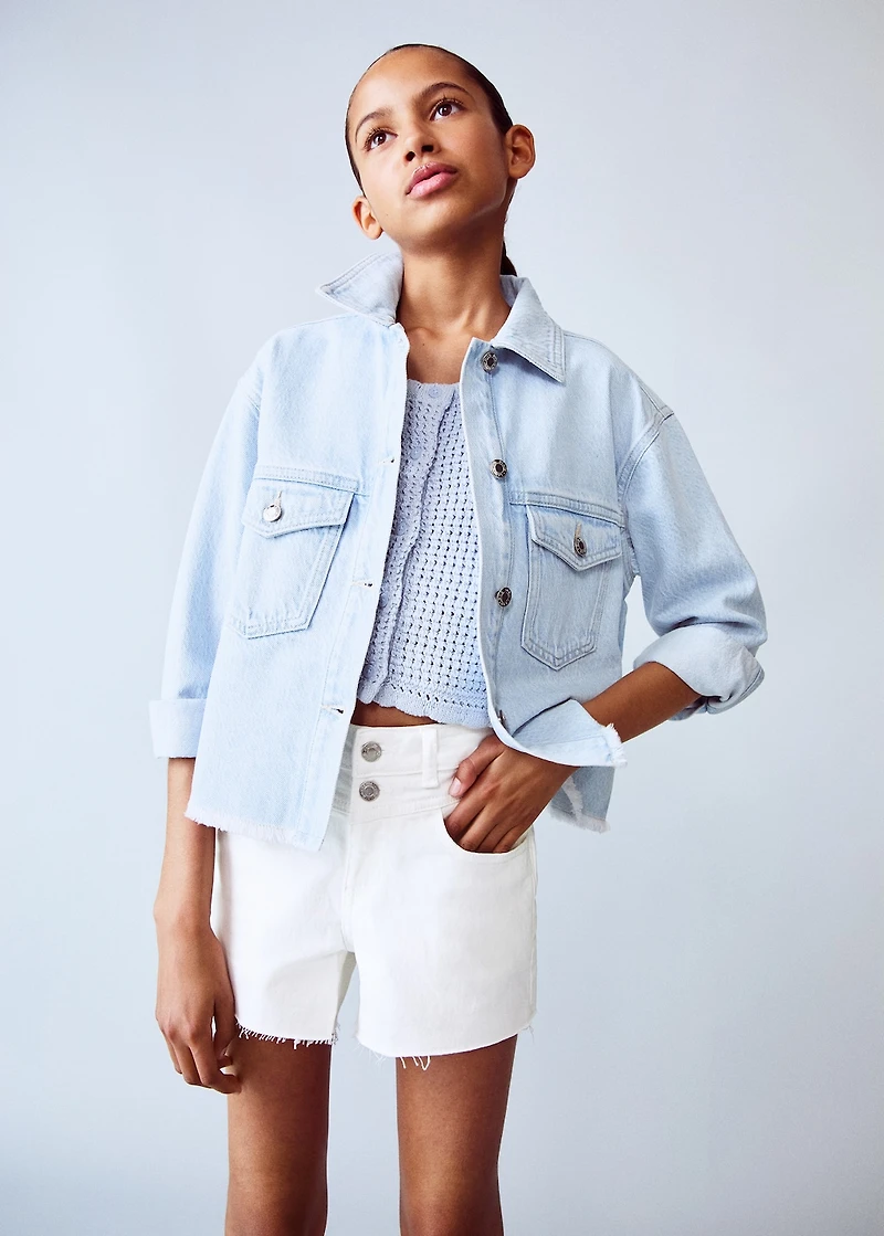 Denim shorts with frayed hem