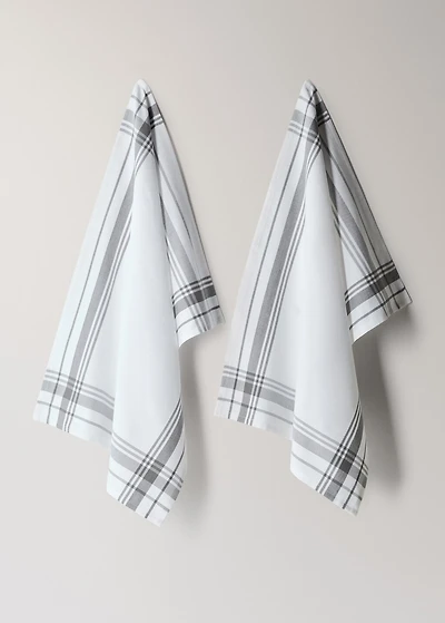 Cotton yarn-dyed kitchen towels with geometric design