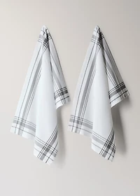 Cotton yarn-dyed kitchen towels with geometric design