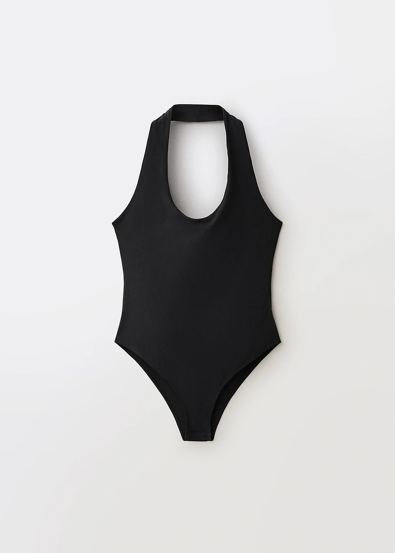 Open-back halter bodysuit