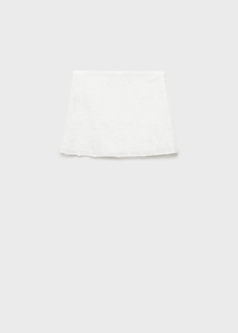 Floral-embroidered cotton skirt