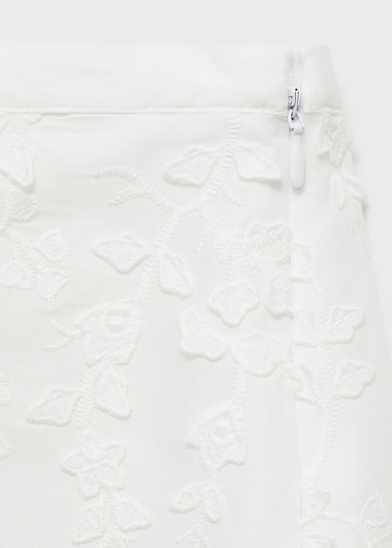 Floral-embroidered cotton skirt