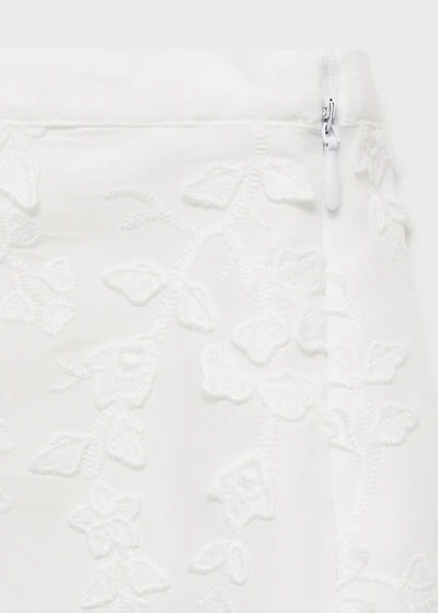 Floral-embroidered cotton skirt