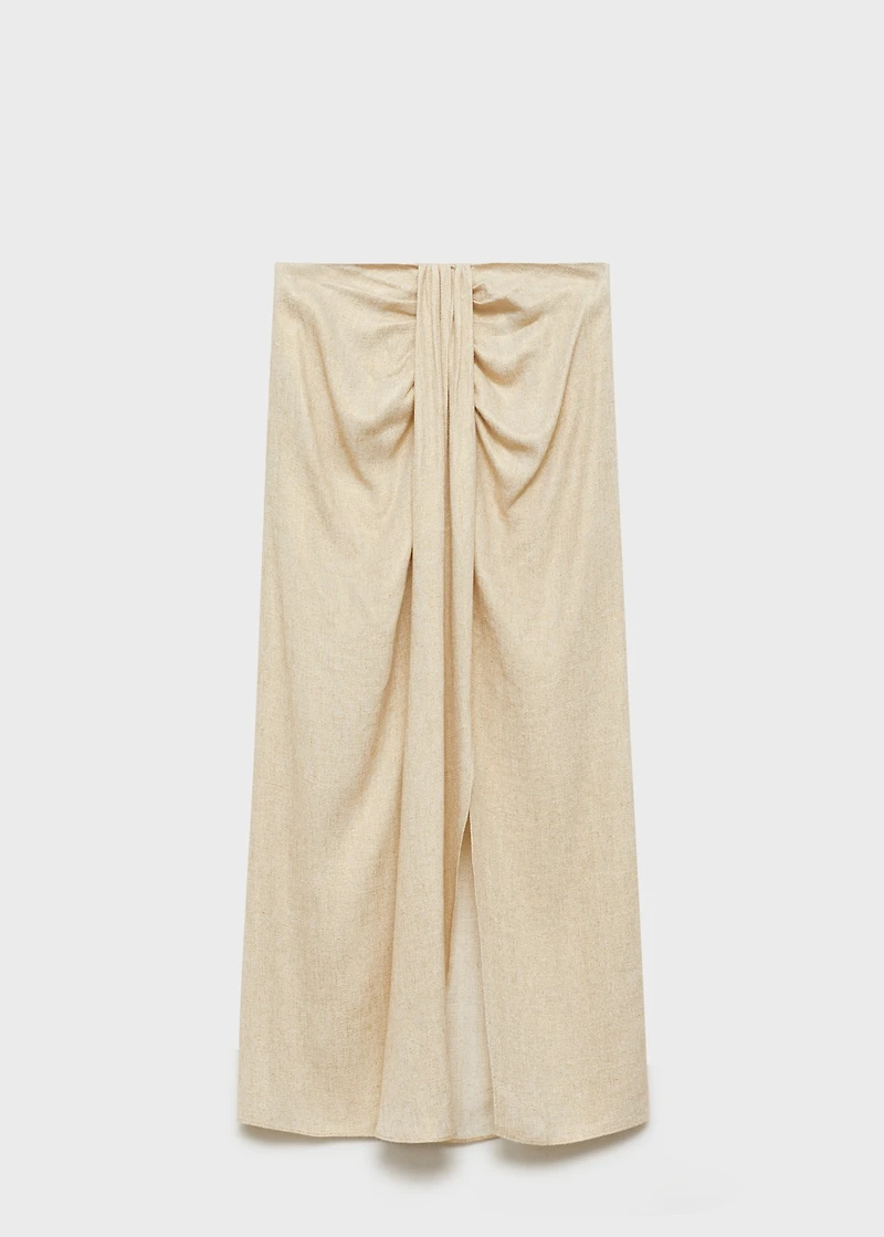 Linen-blend draped midi-skirt