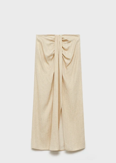 Linen-blend draped midi-skirt