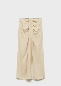 Linen-blend draped midi-skirt