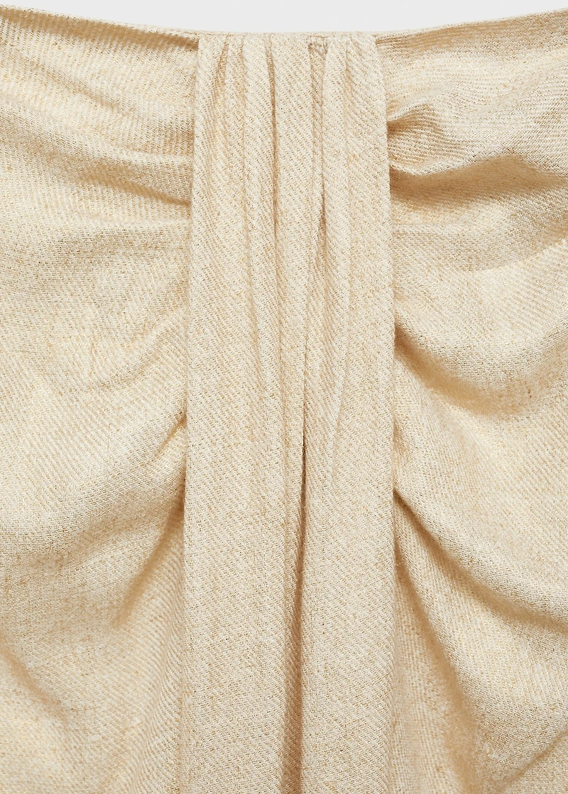Linen-blend draped midi-skirt