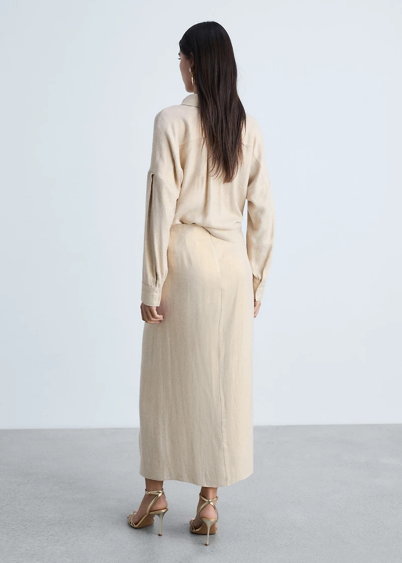 Linen-blend draped midi-skirt