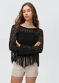 Fringed detail sweater with lace accents