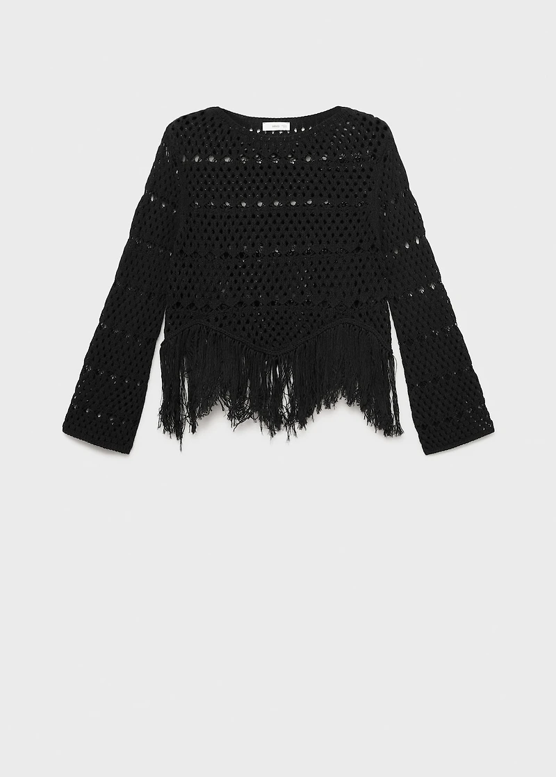 Fringed detail sweater with lace accents