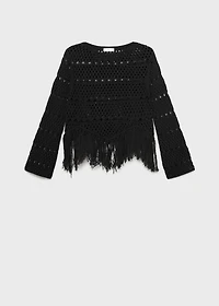 Fringed detail sweater with lace accents