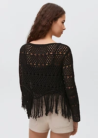 Fringed detail sweater with lace accents