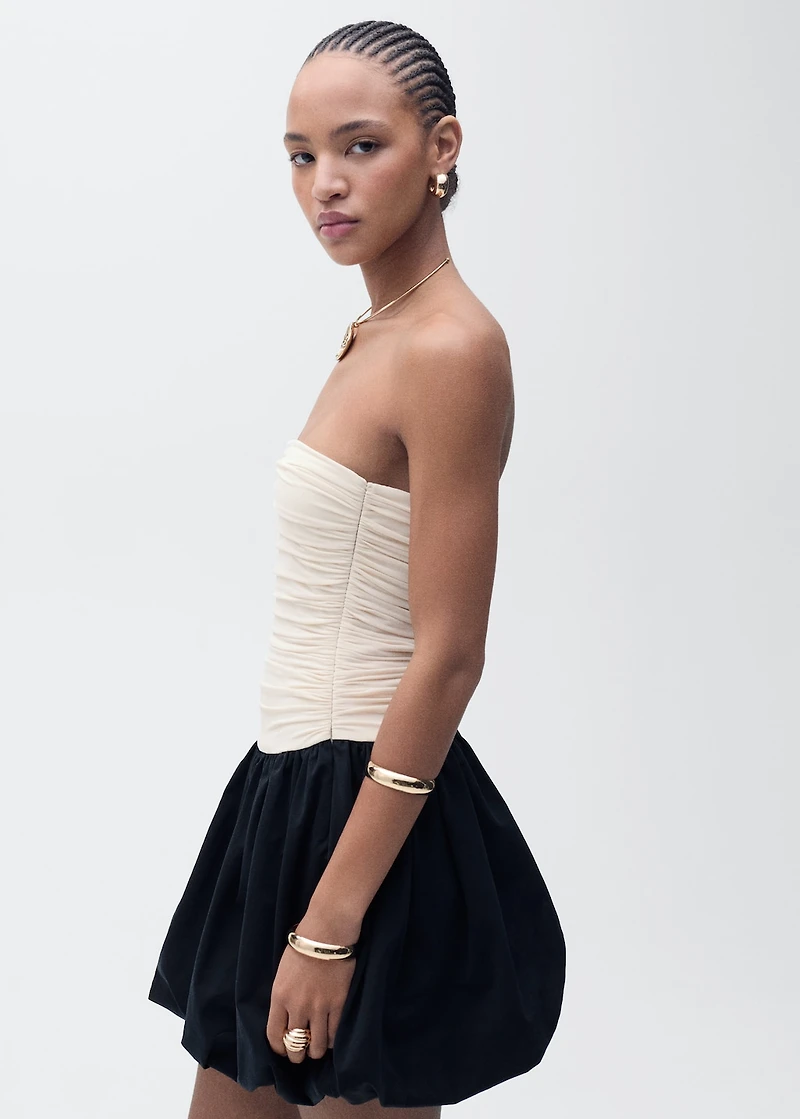 Draped-body balloon skirt dress